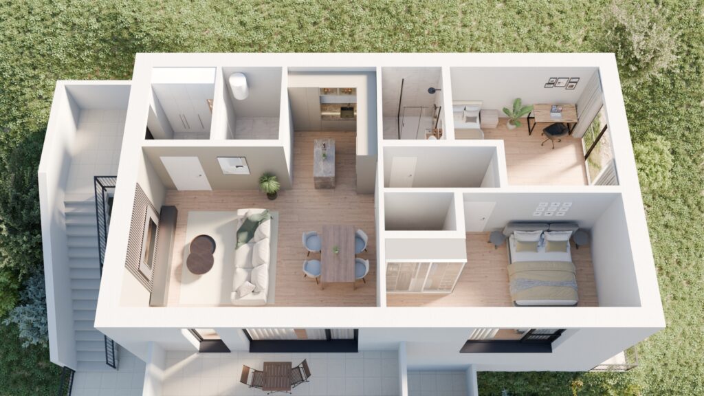 3D vizualizace půdorysu - bytový dům