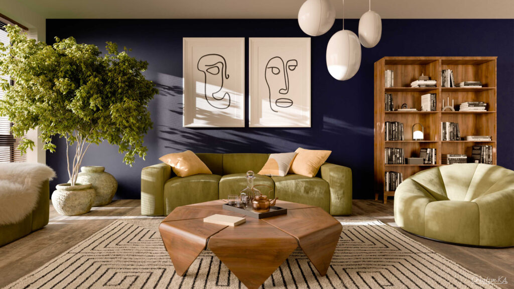 Interiérové vizualizace - moderní obývací pokoj 
